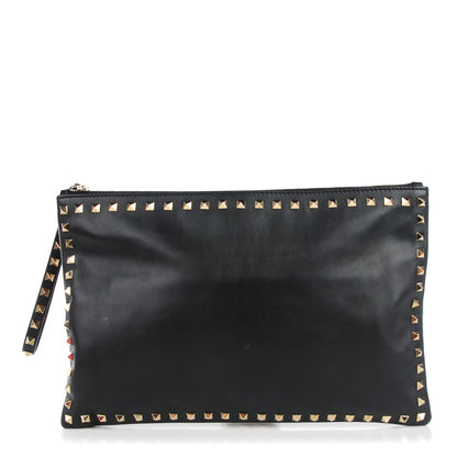 Valentino Garavani Vitello Large Rockstud Zip Wristlet Pouch Black 1 of 7