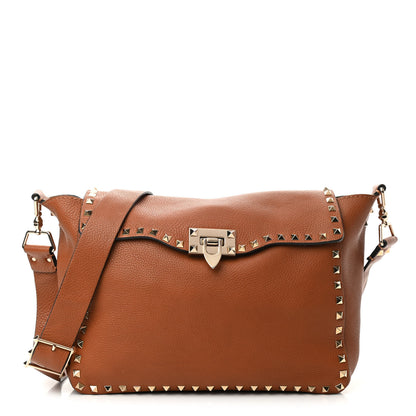 Valentino Garavani Pebbled Calfskin Rockstud Flip Lock Flap Messenger Satchel Light Cuir 1 of 10