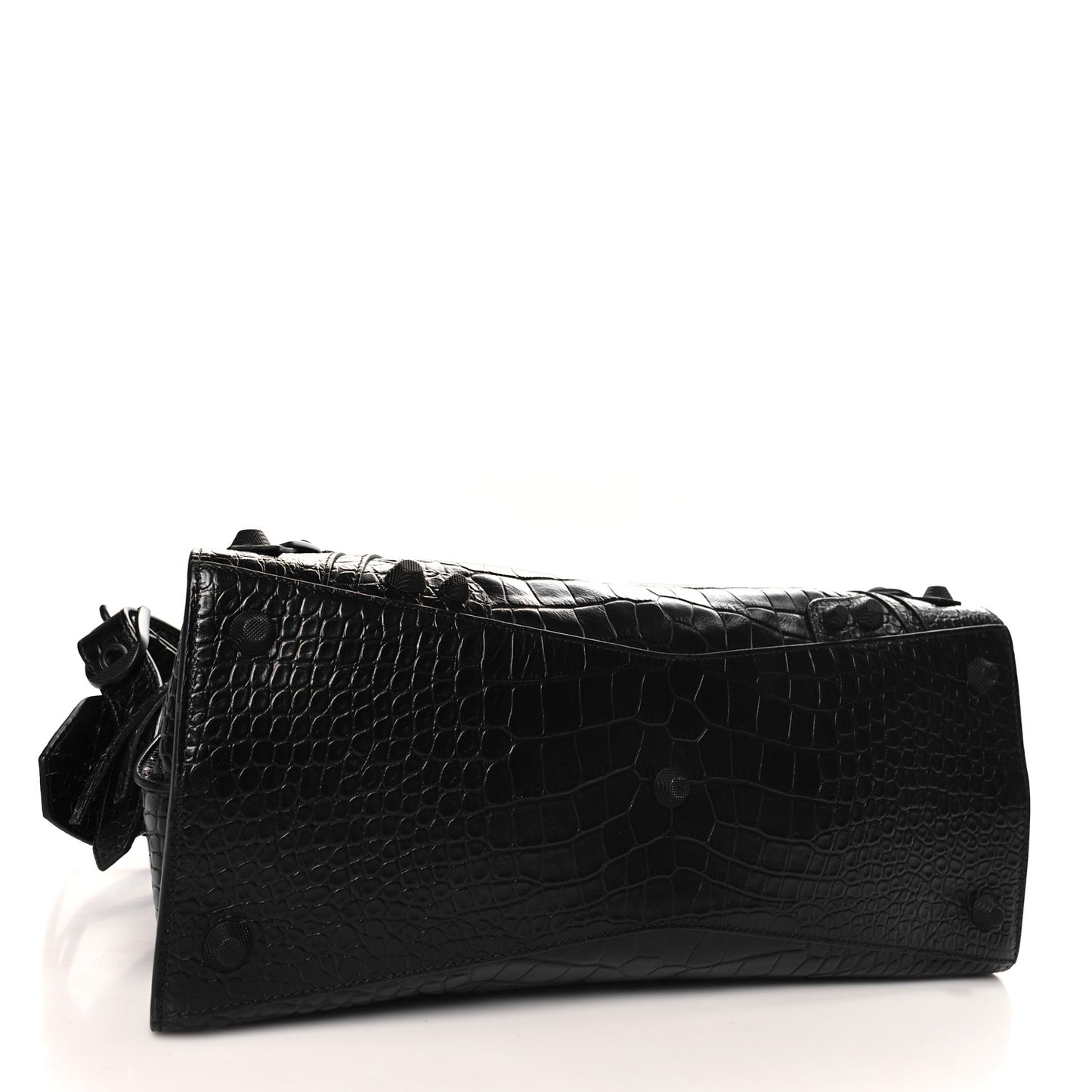 Semi Shiny Calfskin Crocodile Embossed Neo Cagole Black Hardware City Handbag Black