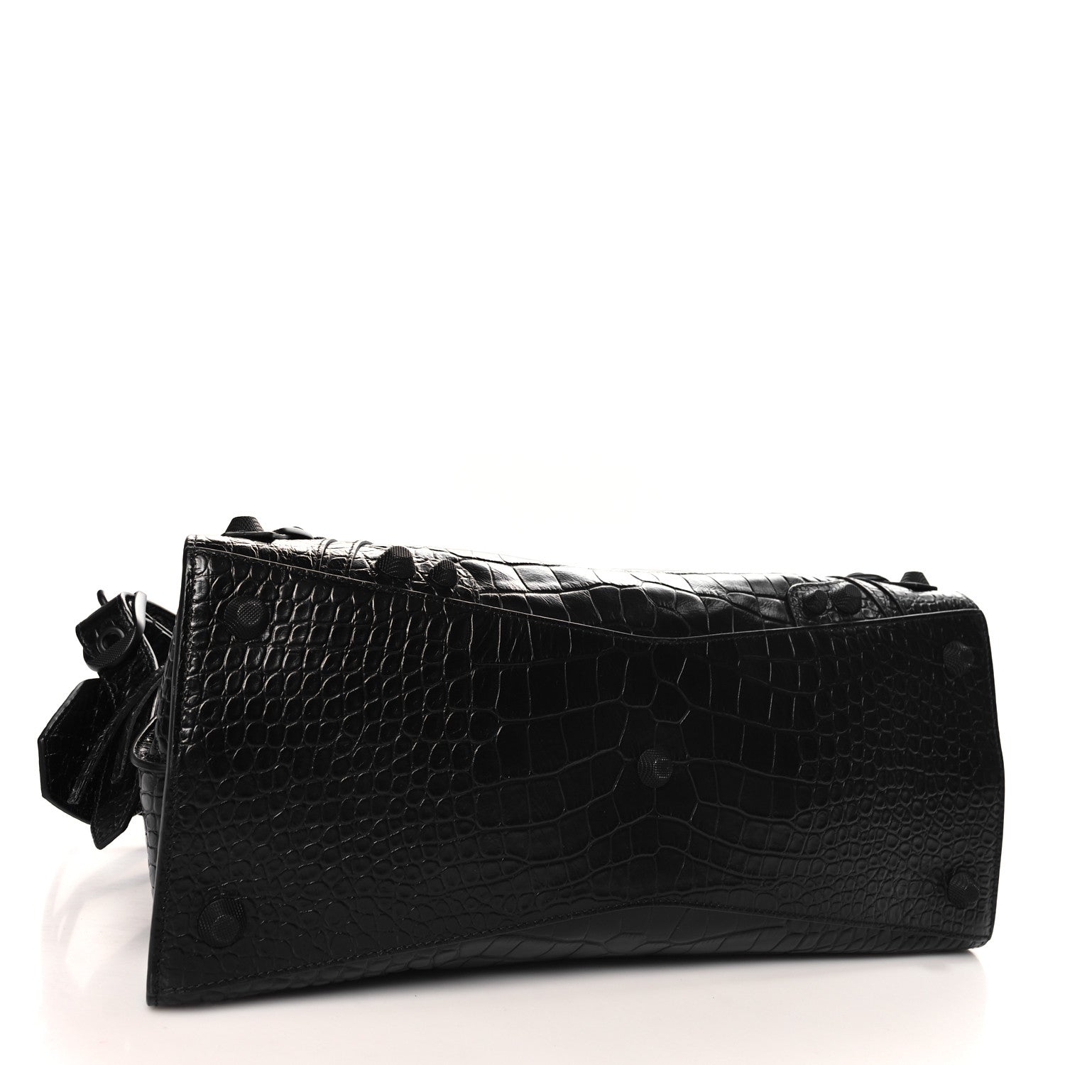 Balenciaga Semi Shiny Calfskin Crocodile Embossed Neo Cagole Black Hardware City Handbag Black 5 of 11