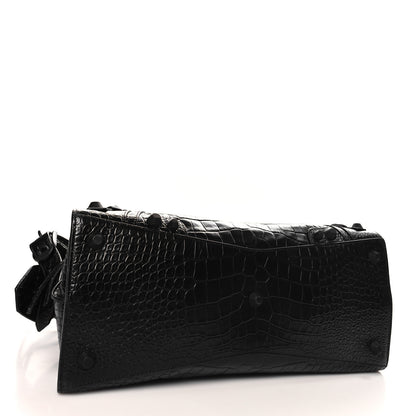 Balenciaga Semi Shiny Calfskin Crocodile Embossed Neo Cagole Black Hardware City Handbag Black 5 of 11
