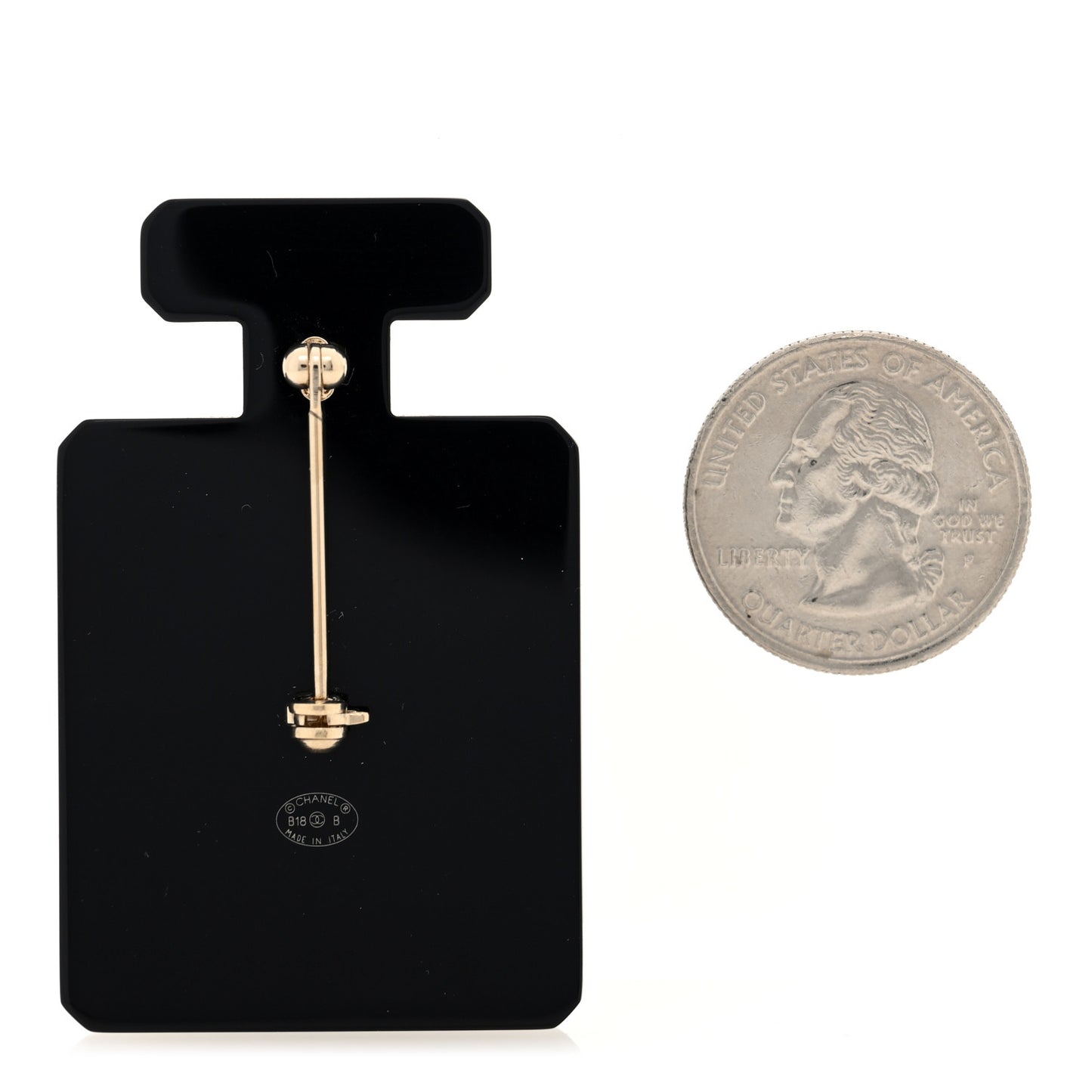 Resin Pearl Perfume Bottle CC Brooch Black Gold