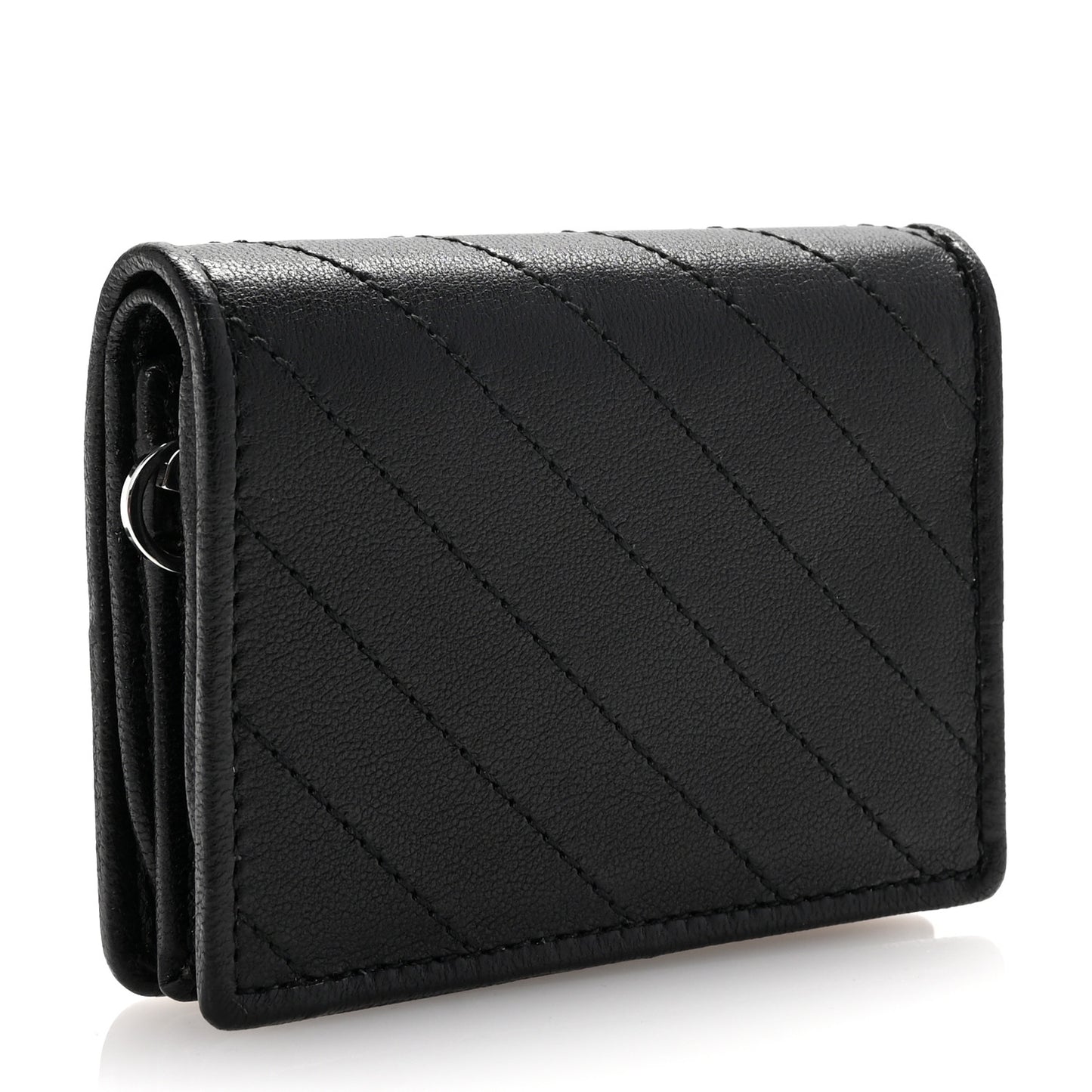 Sakai Be Green Calfskin Diagonal Stitched Blondie Card Case Wallet Black