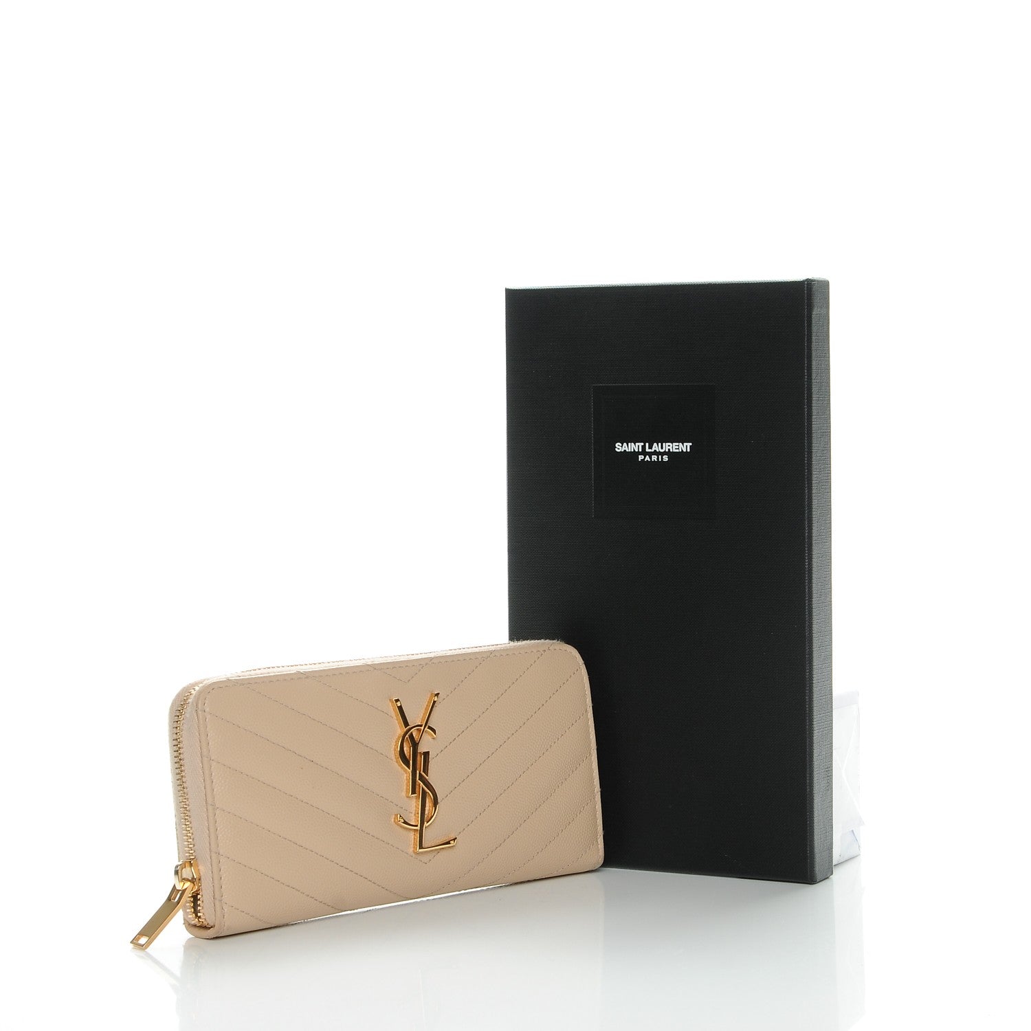 Saint Laurent Grain De Poudre Matelasse Chevron Monogram Zip Around Wallet Nude Powder 8 of 8