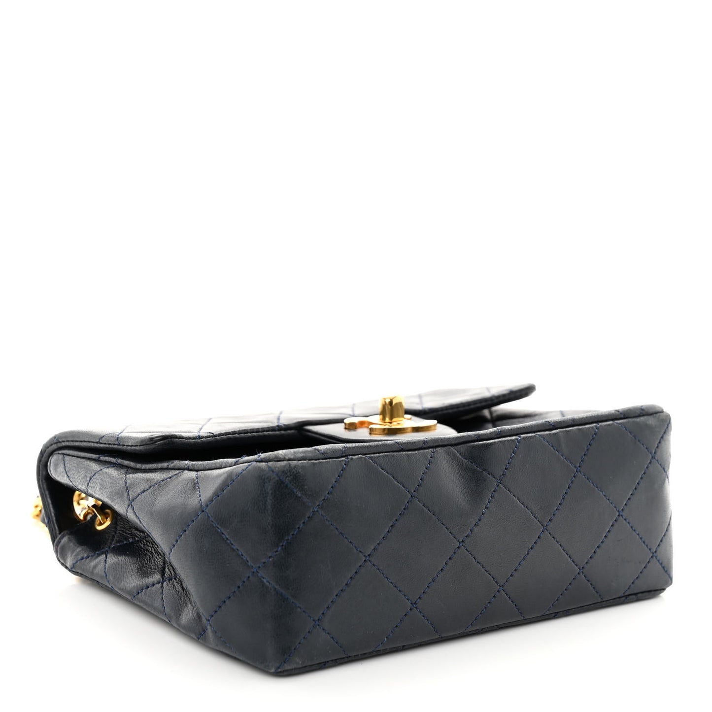 Lambskin Quilted Mini Square Flap Navy Blue