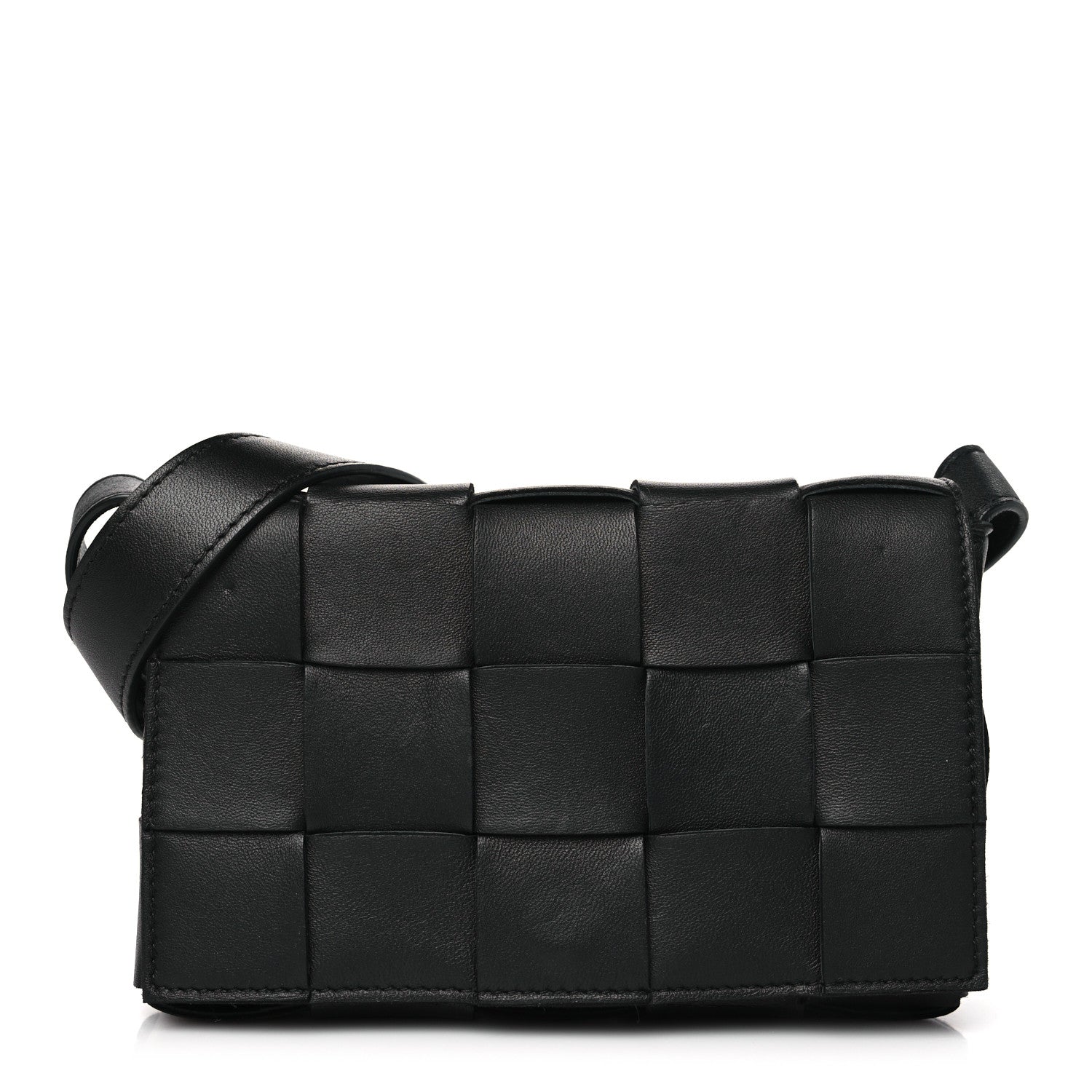 Bottega Veneta Lambskin Maxi Intreccio Small Cassette Crossbody Bag Black 1 of 10