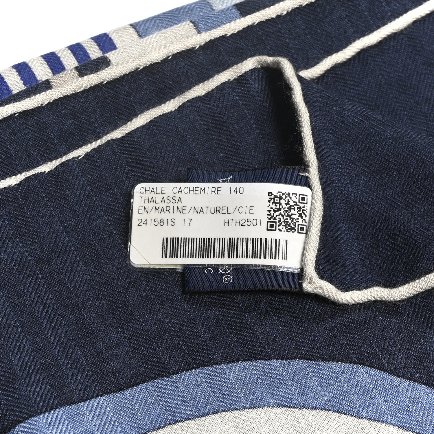 Hermes Cashmere Silk Thalassa Shawl 140 Marine Naturel Ciel 3 of 5