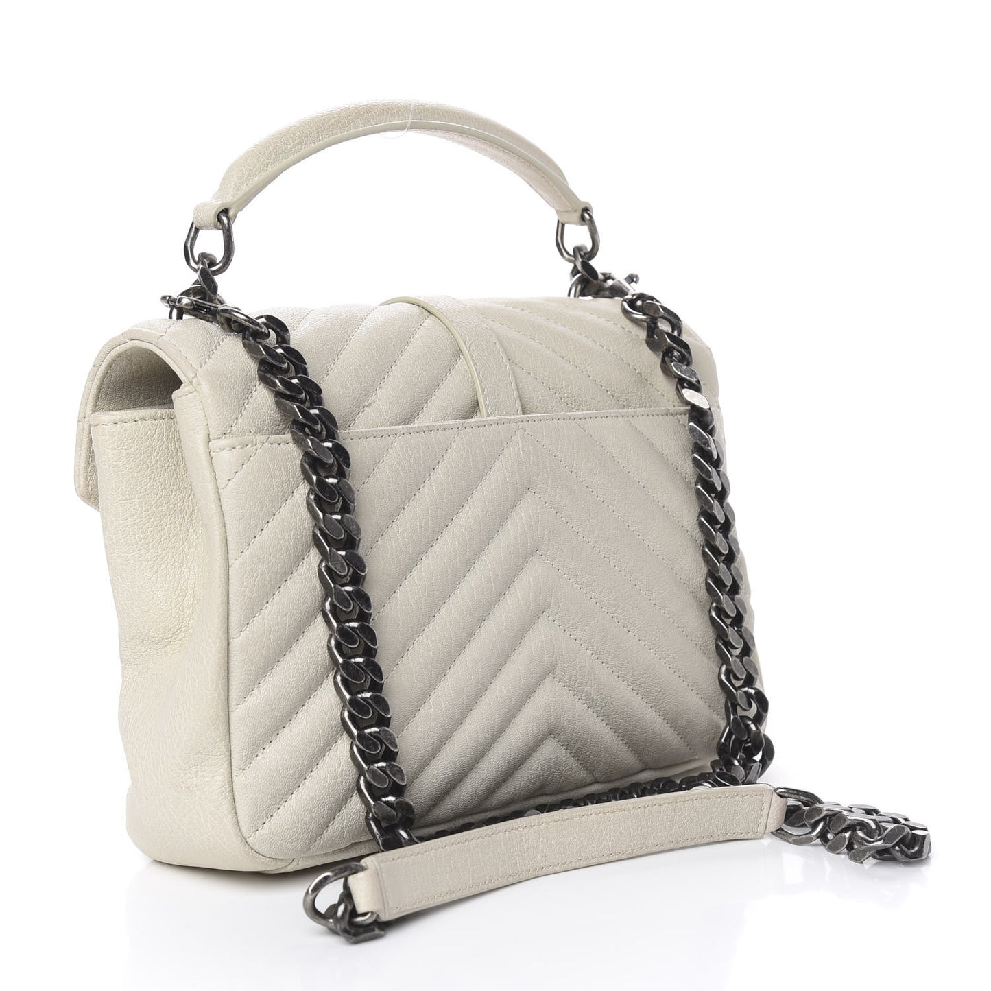 Sheepskin Matelasse Chevron Monogram Medium College Bag Dove White