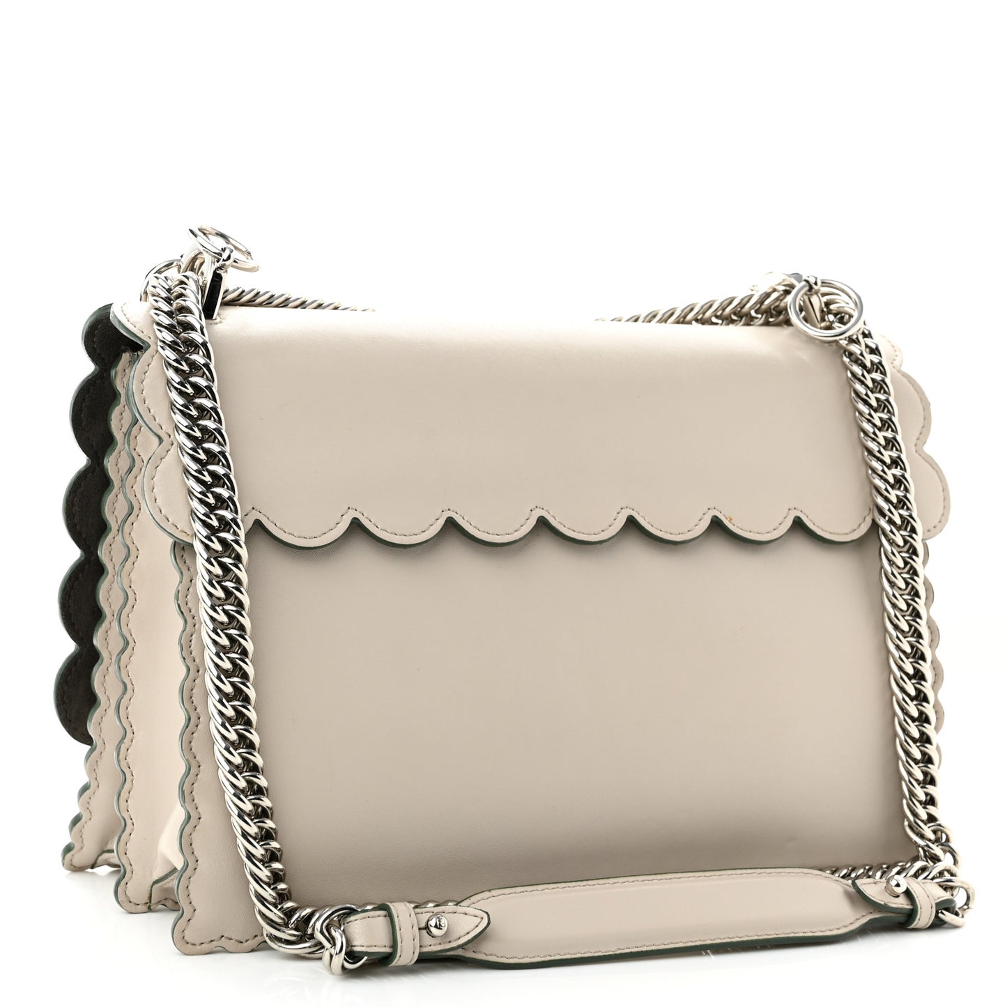 Vitello Liberty Scalloped Studded Kan I Shoulder Bag Grigio Polvere