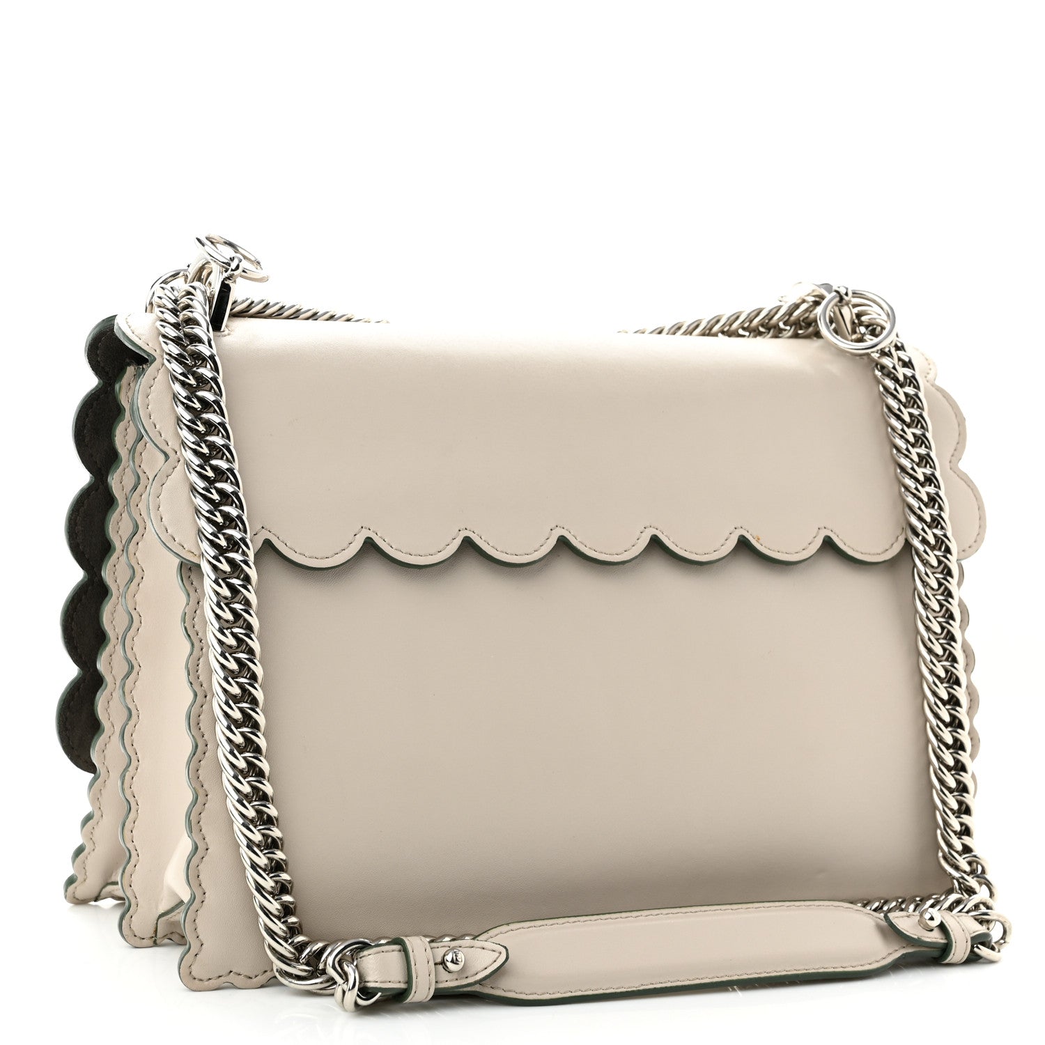 Fendi Vitello Liberty Scalloped Studded Kan I Shoulder Bag Grigio Polvere 3 of 10
