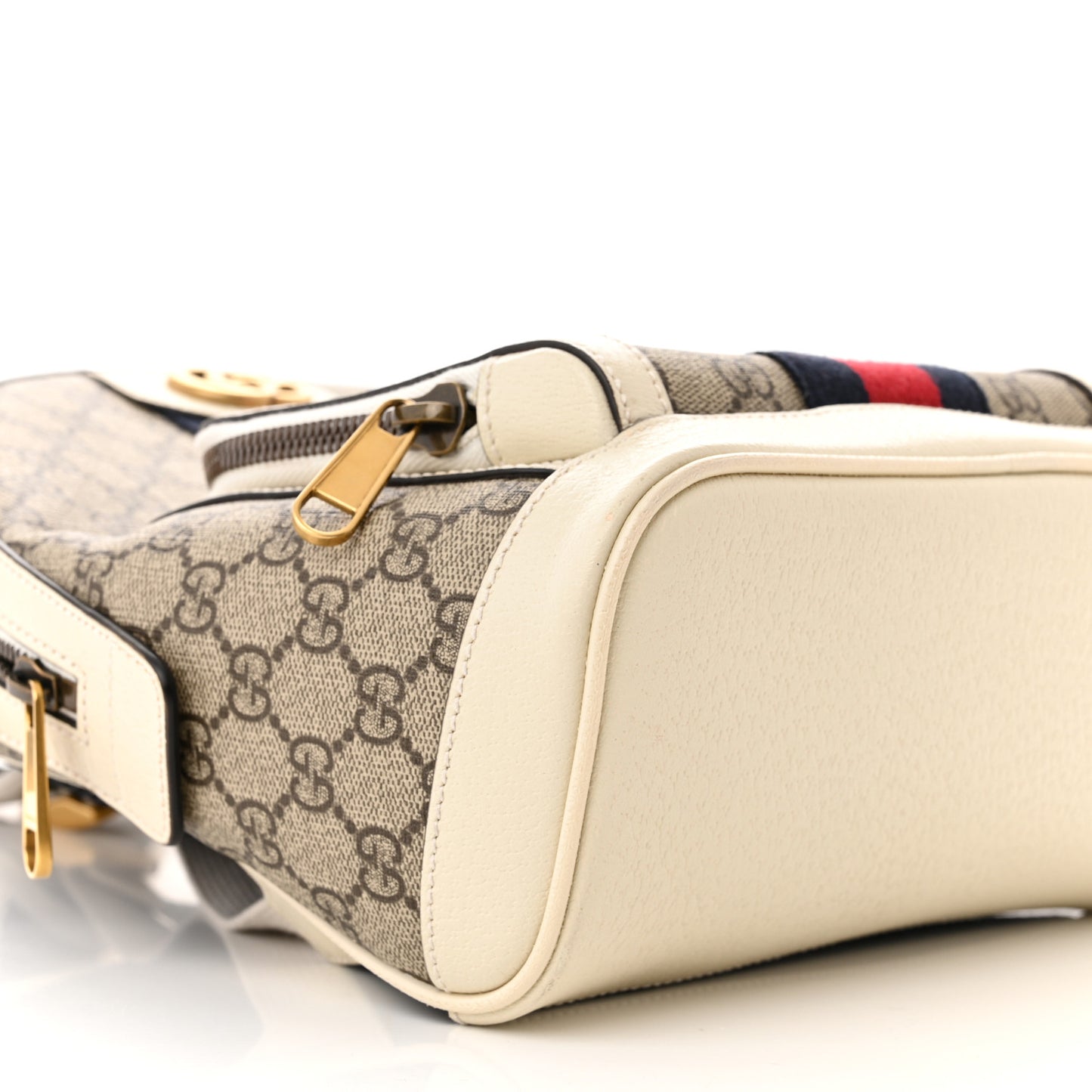 GG Supreme Monogram Textured Calfskin Web Small Ophidia Day Backpack Beige Ebony Mystic White