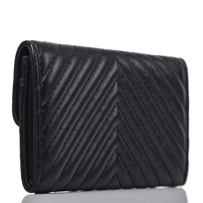 Chanel Aged Calfskin Chevron Quilted Card Holder Wallet So Black 3 of 8