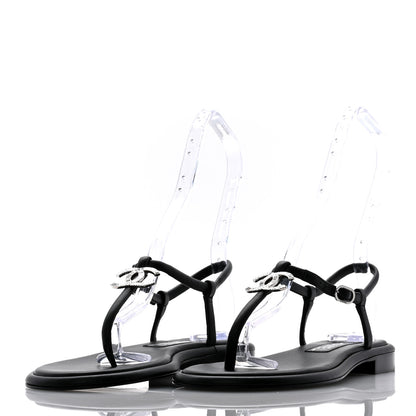 Chanel Lambskin Crystal Baguette CC Thong Sandals 38 Black 3 of 8