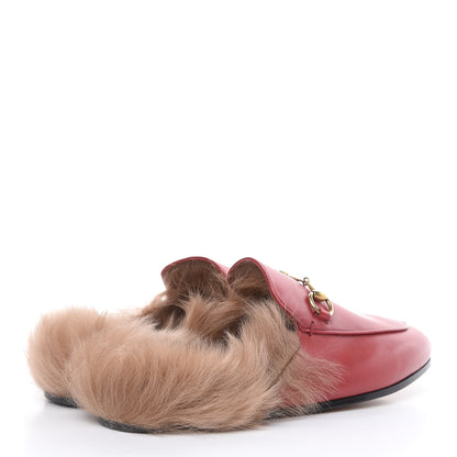 Gucci Betis Glamour Calfskin Fur Womens Princetown Slippers 37 Hibiscus Red Naturale 4 of 12