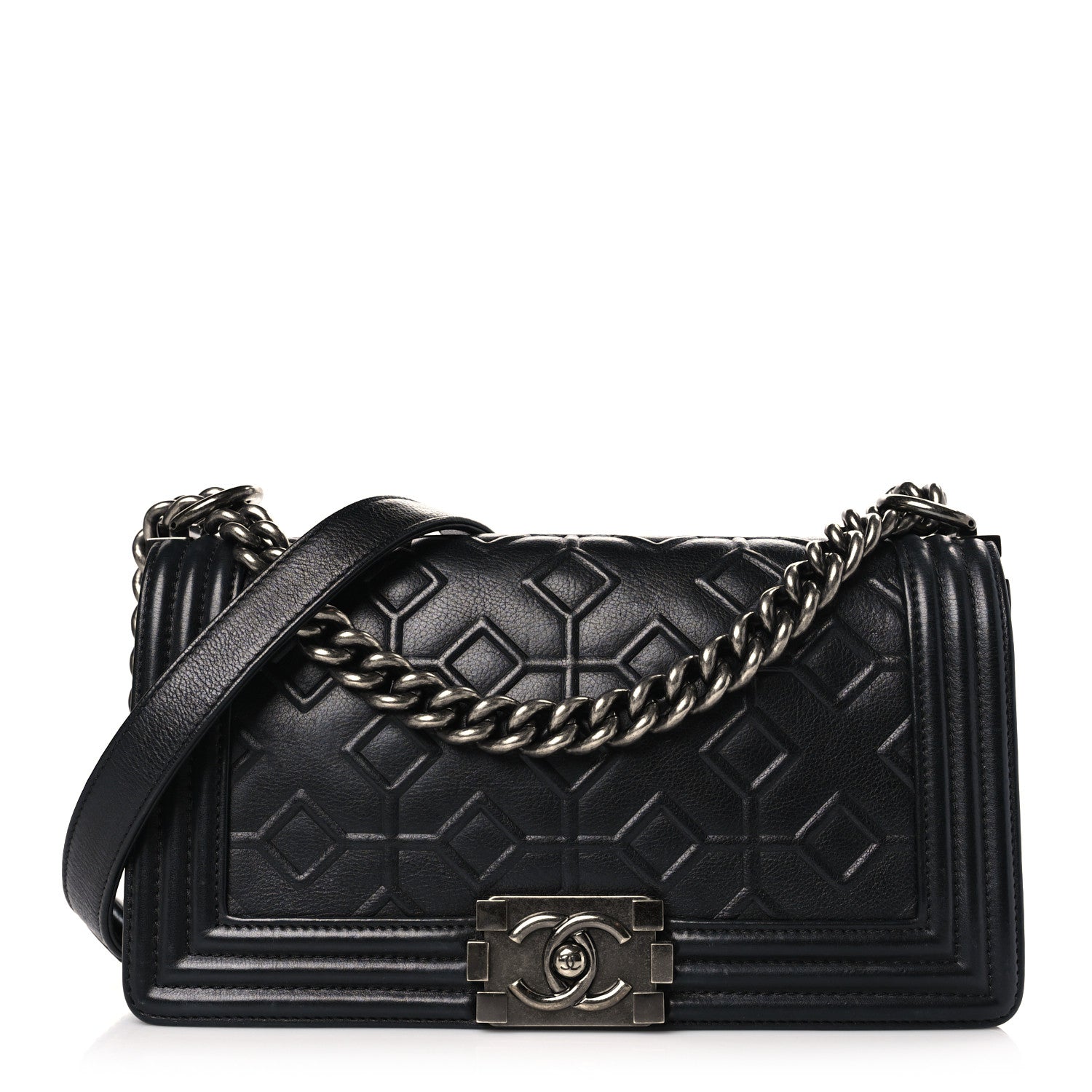 Chanel Calfskin Crystal Embossed Medium Boy Flap Black 1 of 9