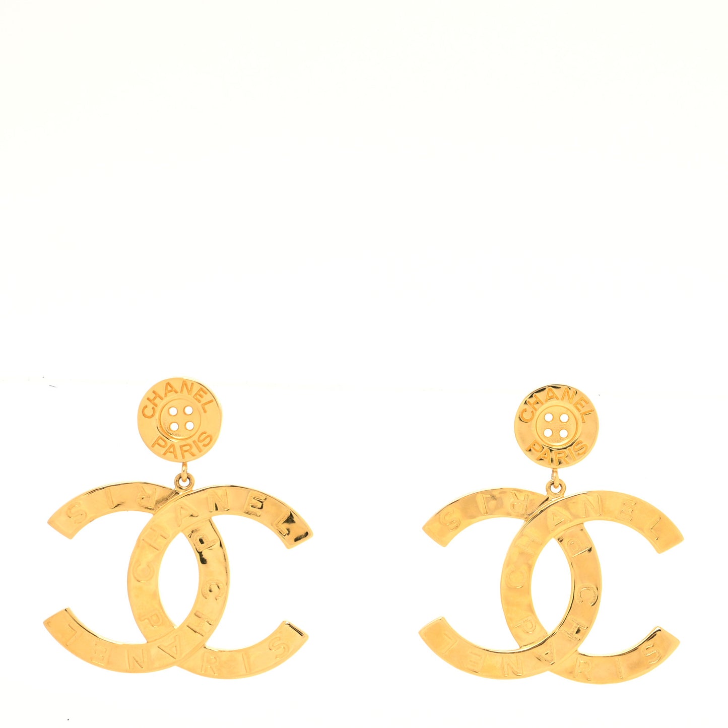 Metal Large Paris Button Earrings Gold