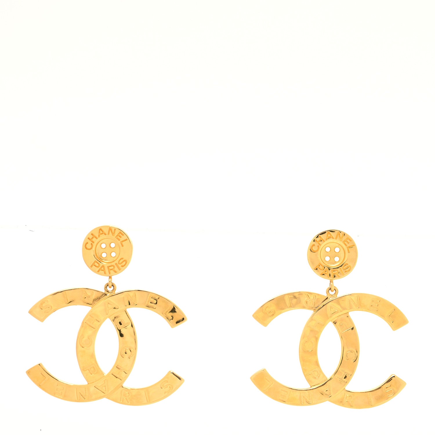 Chanel Metal Large Paris Button Earrings Gold 1 of 4