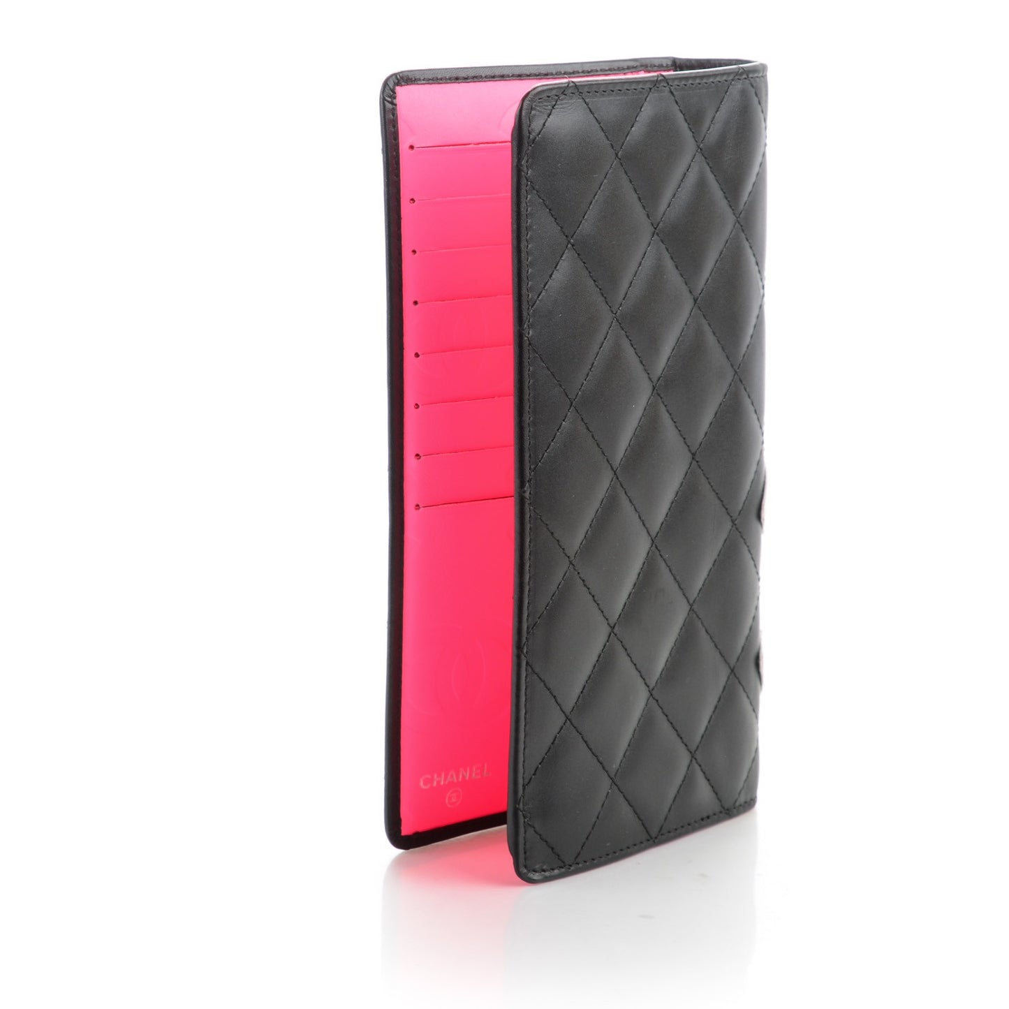 Calfskin Quilted Cambon Yen Wallet Black White