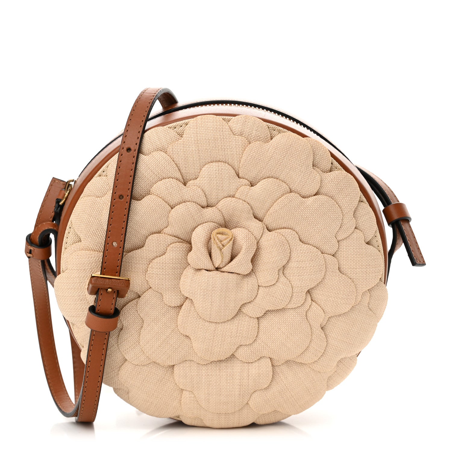 Valentino Garavani Canvas Calfskin Atelier 03 Rose Edition Round Crossbody Bag Natural 1 of 10