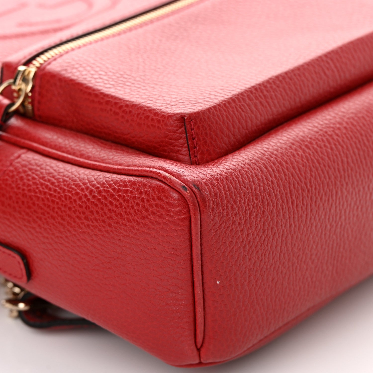 Gucci Pebbled Calfskin Soho Chain Backpack Hibiscus Red 10 of 15