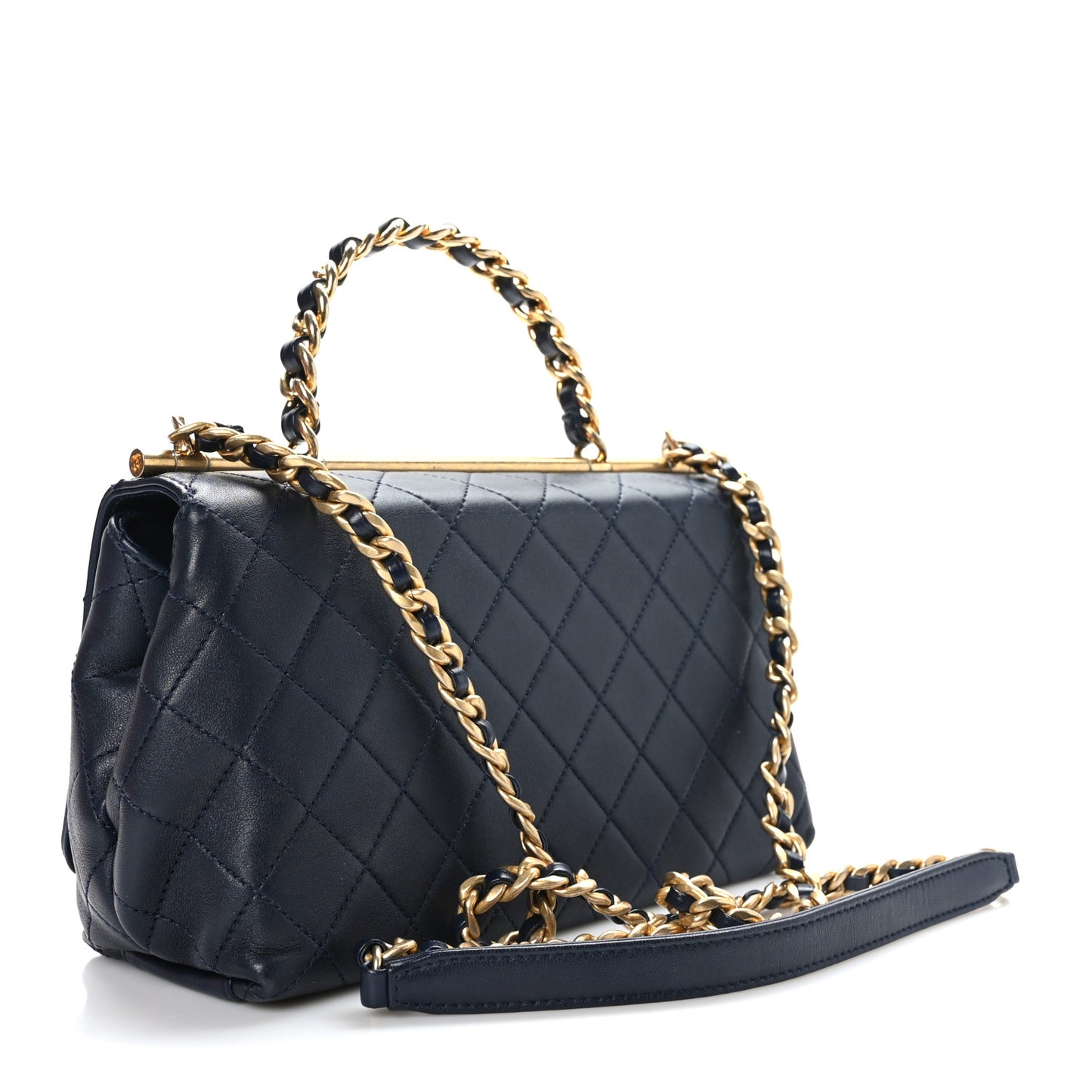 Lambskin Quilted La Parisienne Top Handle Flap Dark Blue