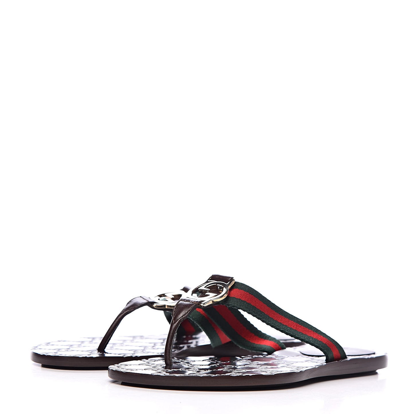Nylon Guccissima Web Womens Thong Sandals 35.5 Green Red Black