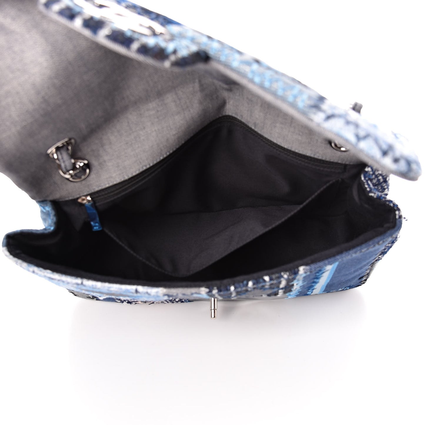 Denim Tweed Patchwork Jumbo Single Flap Blue