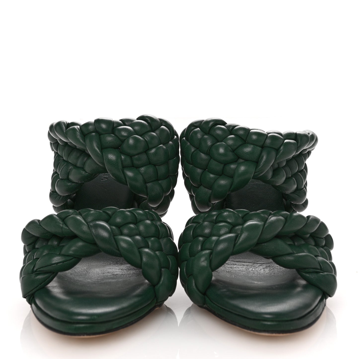 Nappa Twisted Padded Intrecciato Curve Slide Sandals 38 Vert Fonce