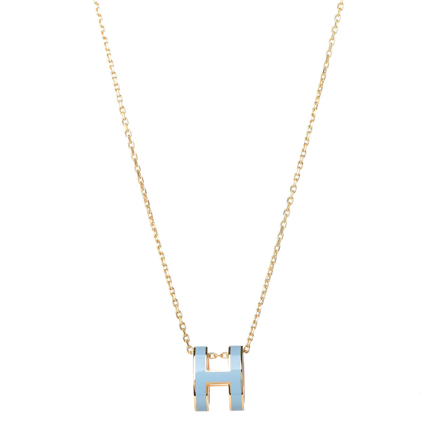 Lacquered Gold Pop H Pendant Necklace Bleu Pastel
