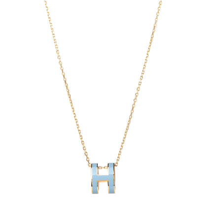 Hermes Lacquered Gold Pop H Pendant Necklace Bleu Pastel 1 of 7