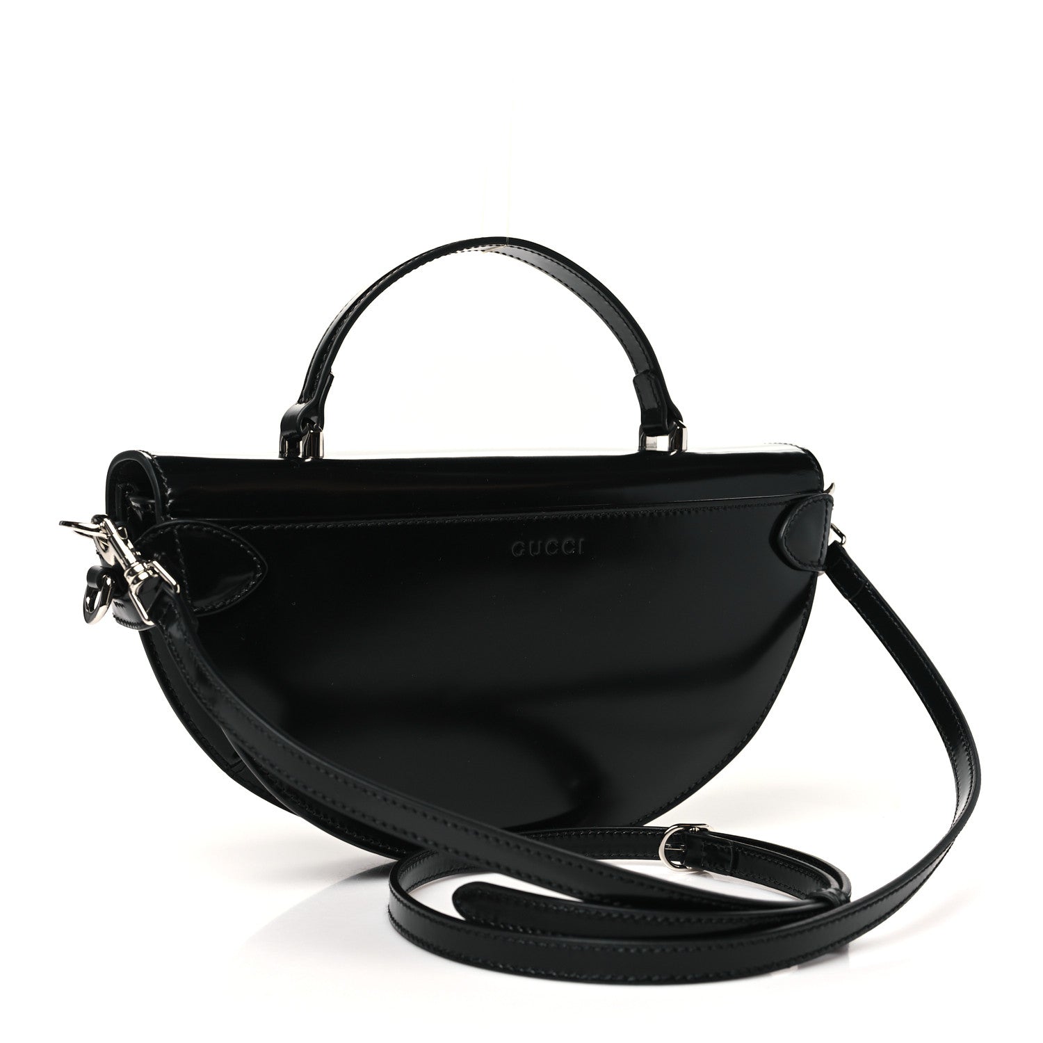 Gucci Calfskin Matelasse GG Marmont Half Moon Top Handle Bag Black 3 of 10