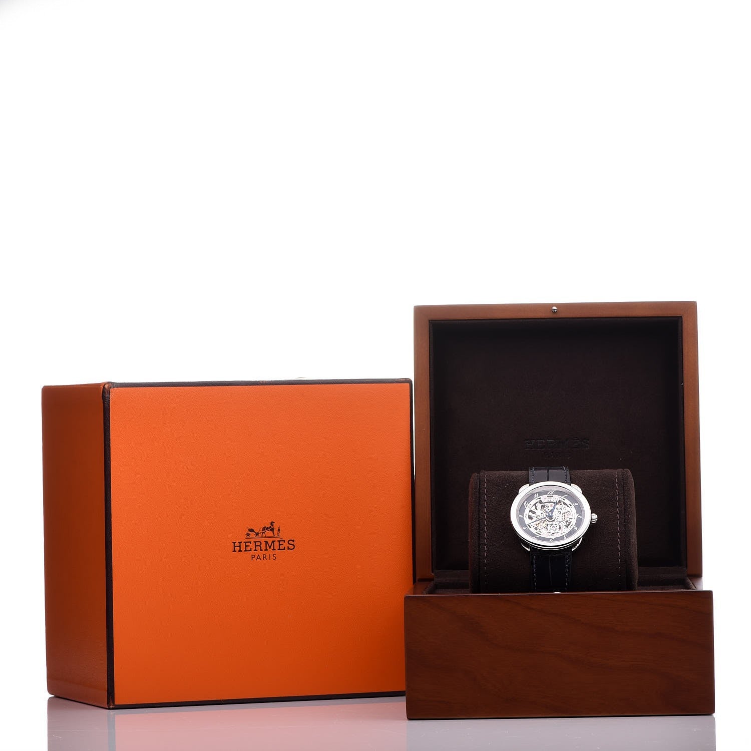 Hermes Stainless Steel Alligator 41mm Arceau Squelette Automatic Watch Marine 13 of 13