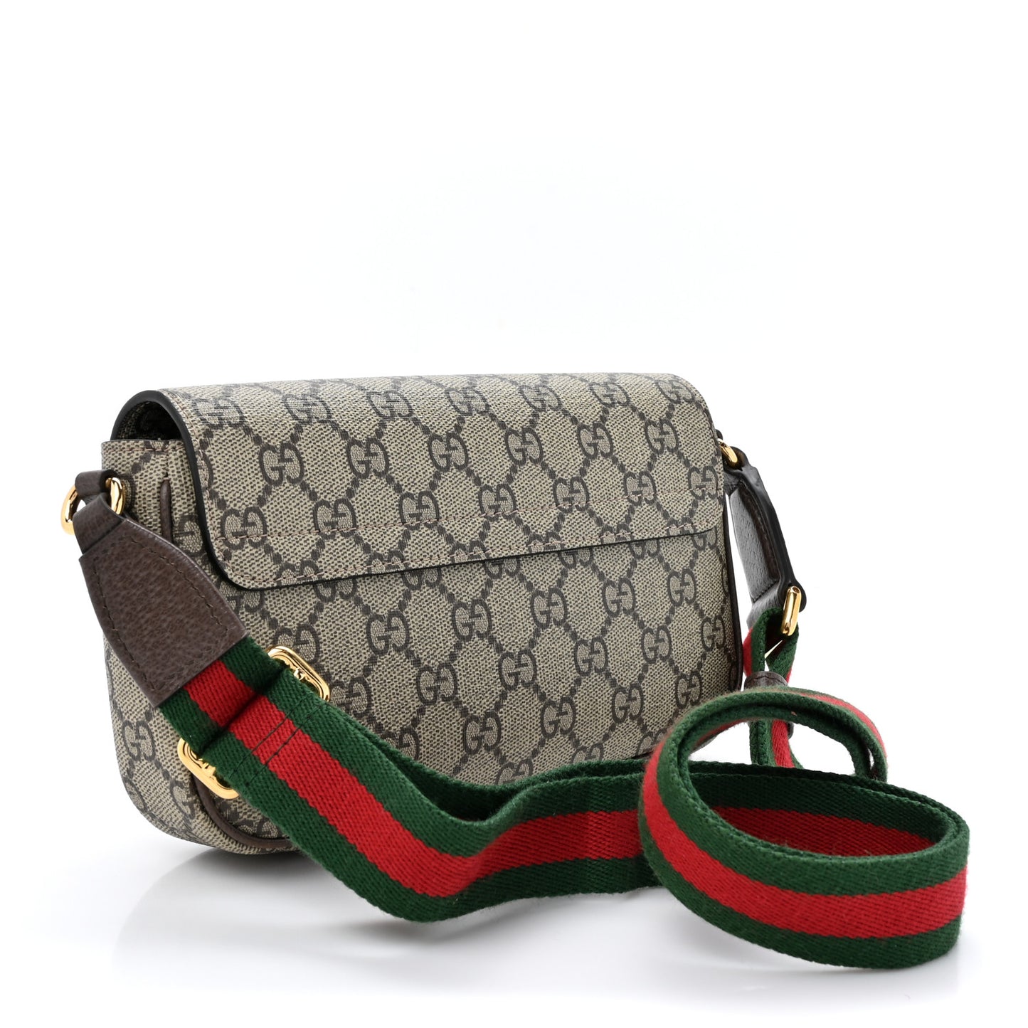 GG Supreme Monogram Textured Dollar Calfskin Web Mini Ophidia Envelope Shoulder Bag Beige Ebony