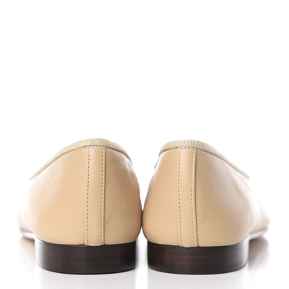 Chanel Lambskin CC Cap Toe Ballerina Flats 37.5 Beige Black 6 of 9