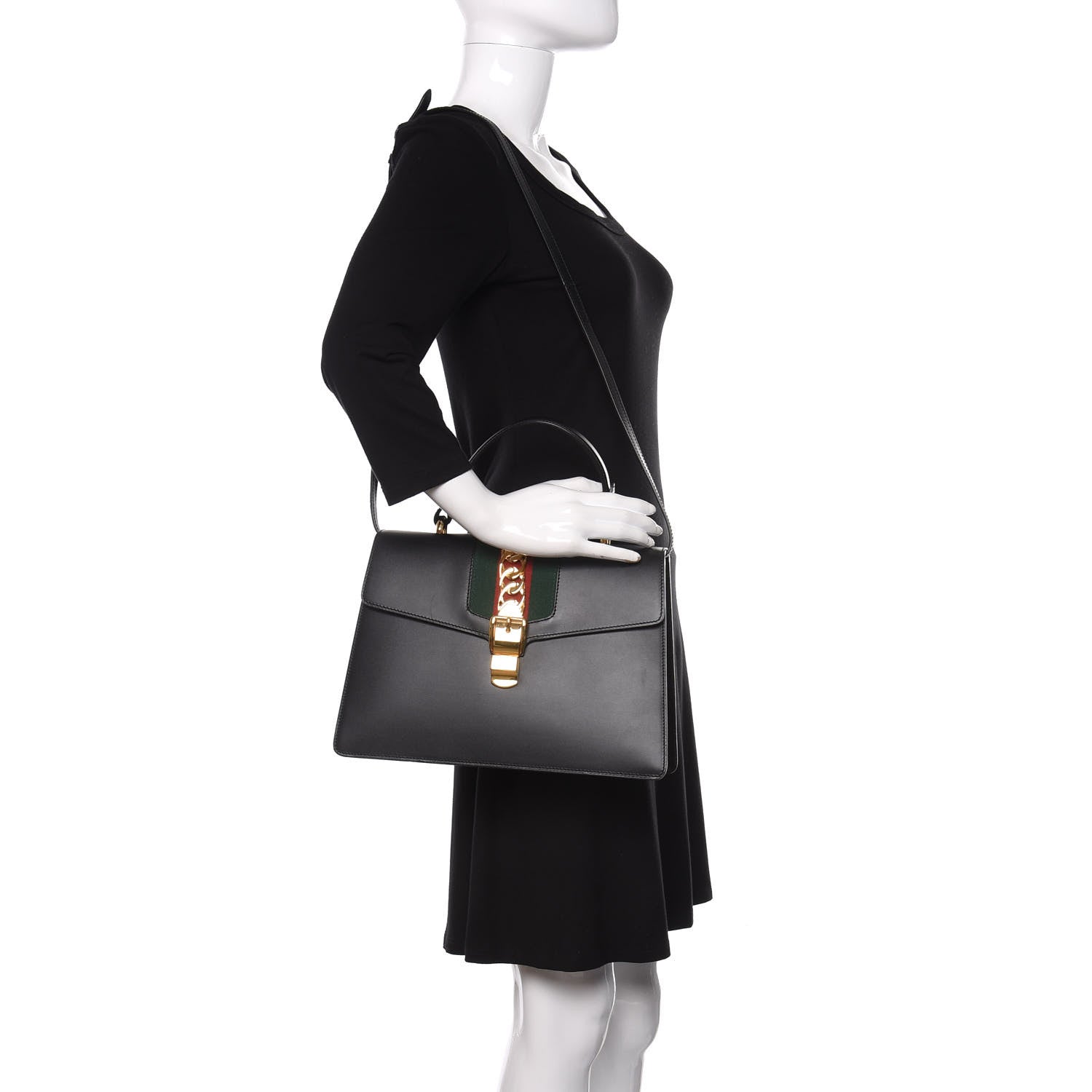 Gucci Calfskin Medium Sylvie Top Handle Bag Black 2 of 10