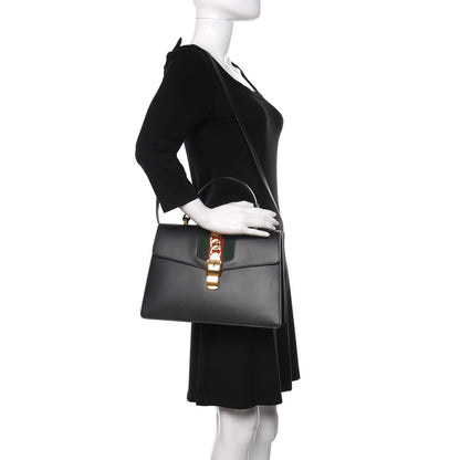 Gucci Calfskin Medium Sylvie Top Handle Bag Black 2 of 10
