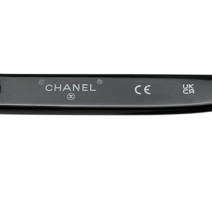 Chanel Acetate Metal Calfskin Chain Rectangle Sunglasses 71627A Black 6 of 8