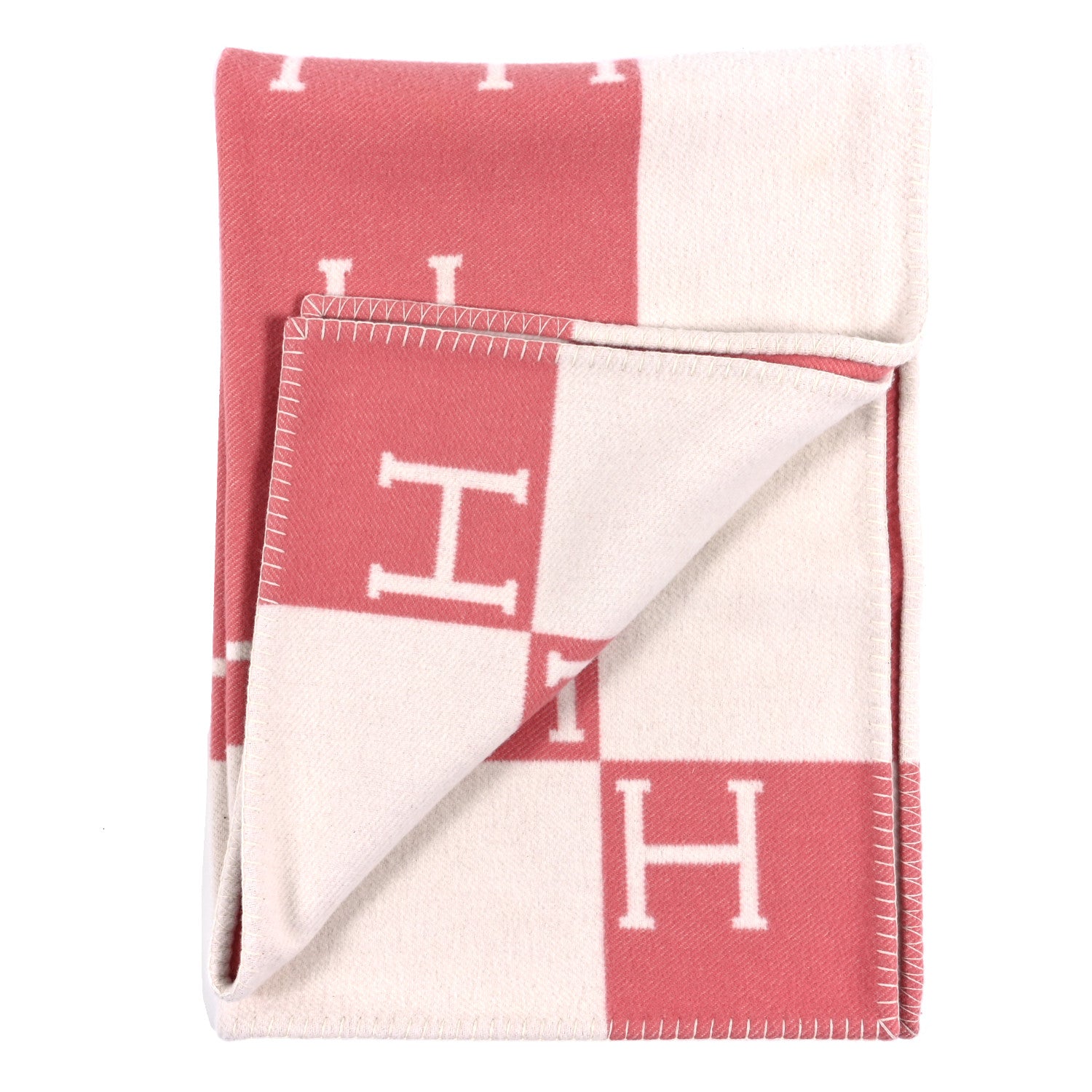 Hermes Wool Cashmere Avalon Baby Blanket Rose Airelle White 2 of 4