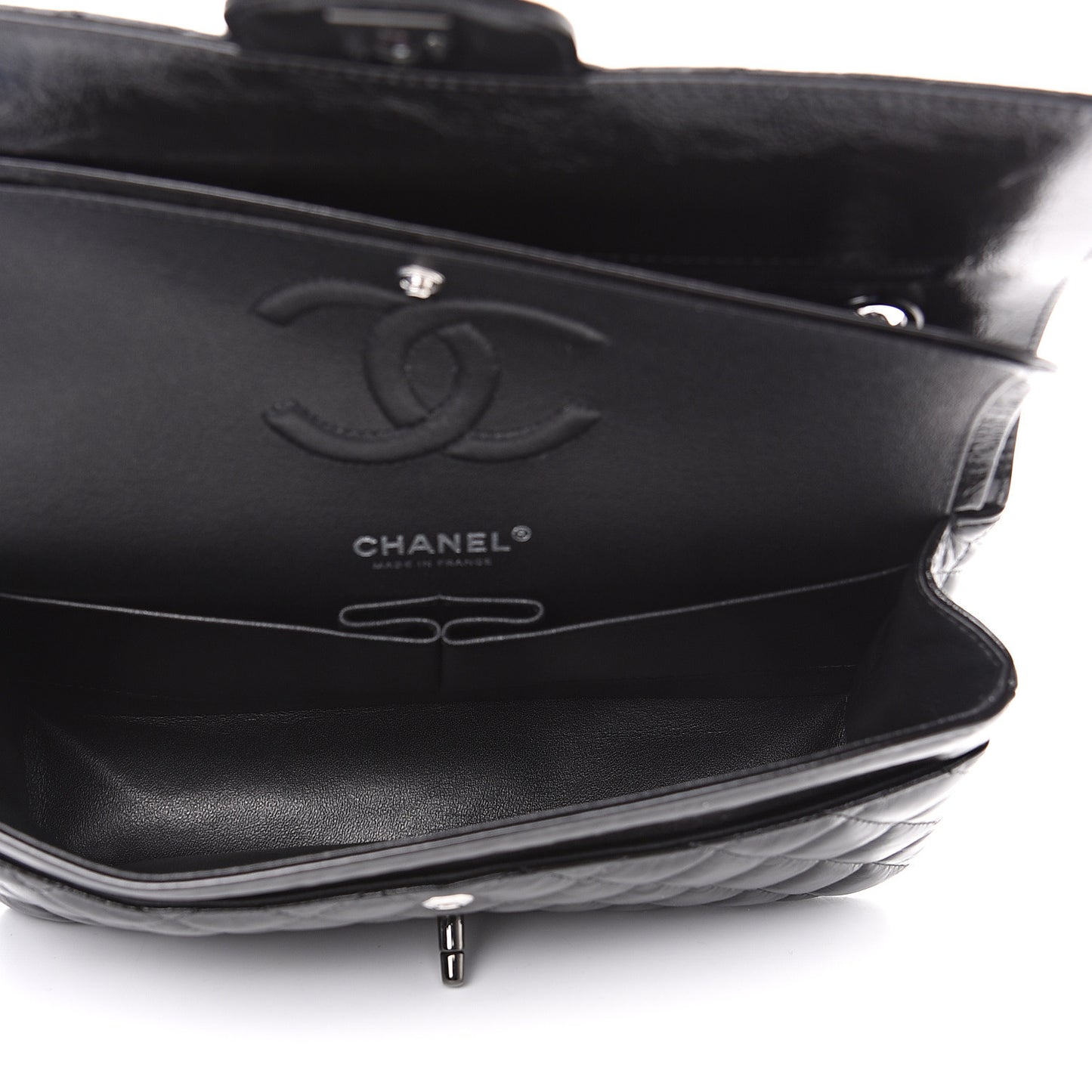 Shiny Crumpled Calfskin Quilted Medium Double Flap So Black