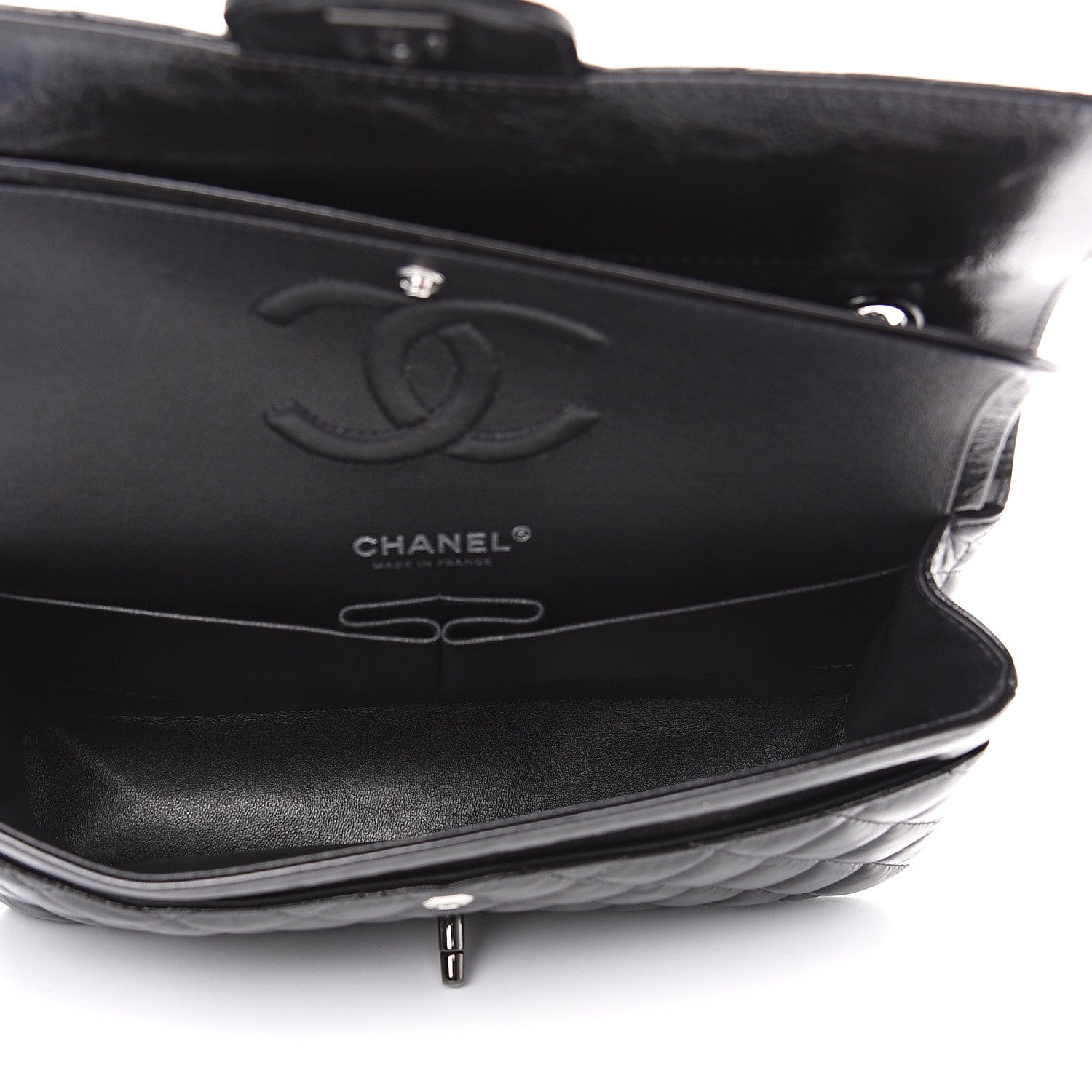 Chanel Shiny Crumpled Calfskin Quilted Medium Double Flap So Black 4 of 8