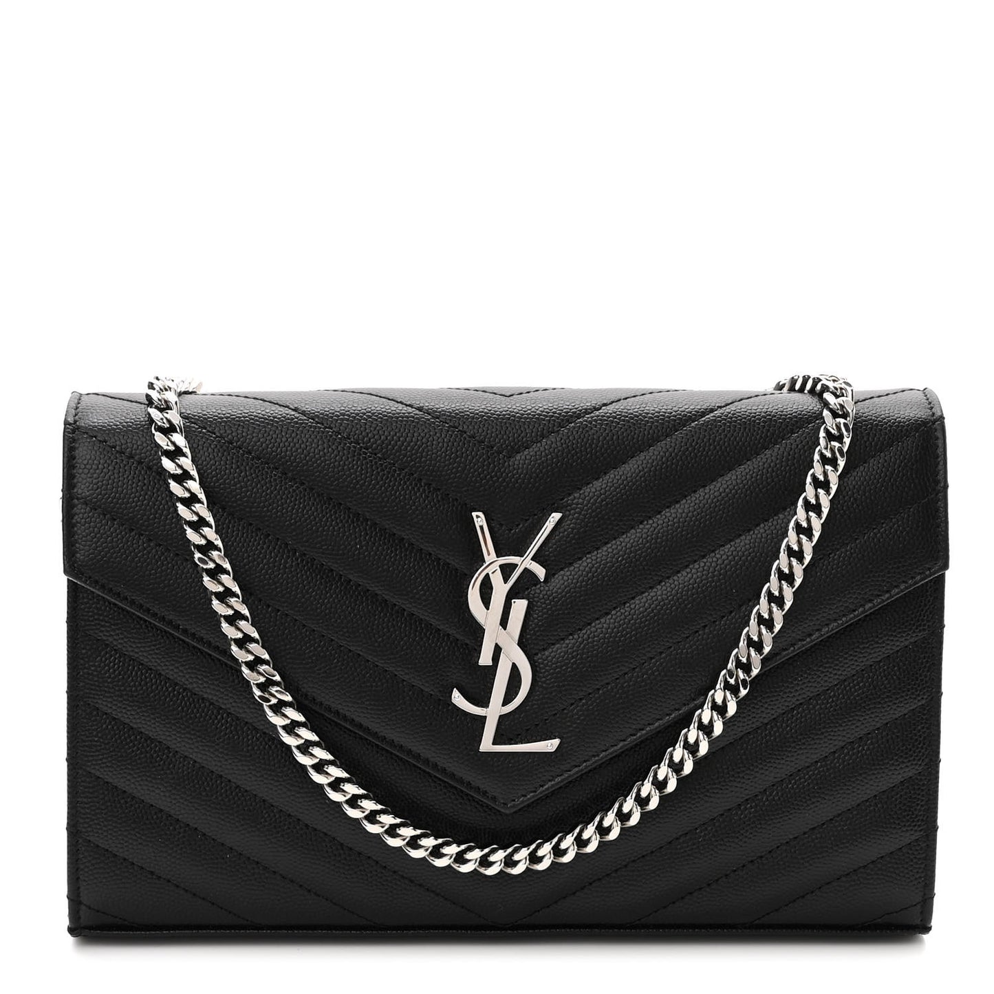 Grain De Poudre Matelasse Chevron Monogram Chain Wallet Black