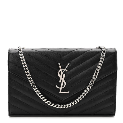 Saint Laurent Grain De Poudre Matelasse Chevron Monogram Chain Wallet Black 1 of 10