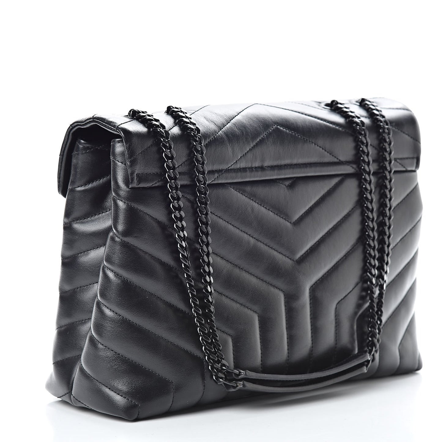 Calfskin Y Quilted Monogram Medium Loulou Chain Satchel Black