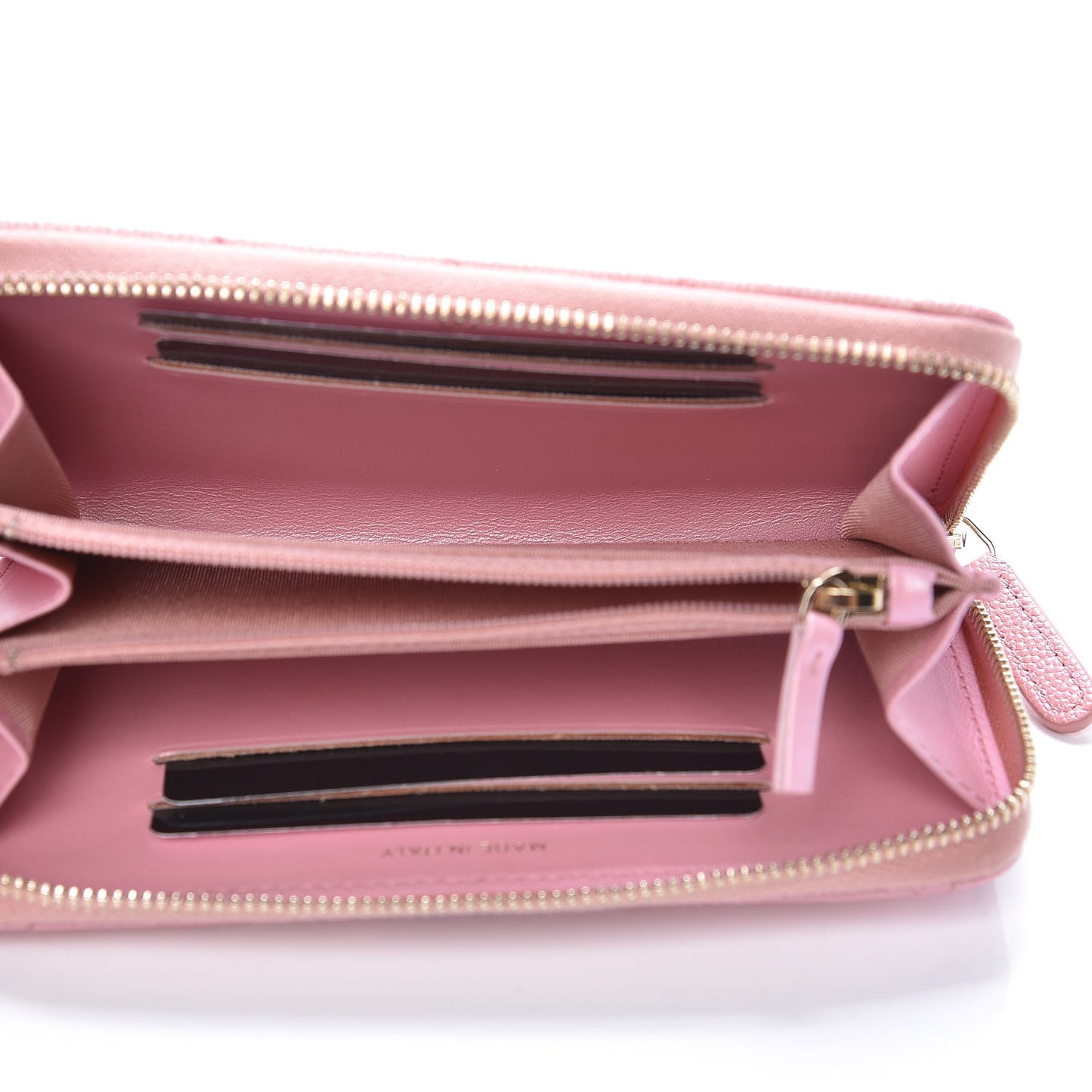 Iridescent Caviar Quilted Medium Zip Around Wallet Pink