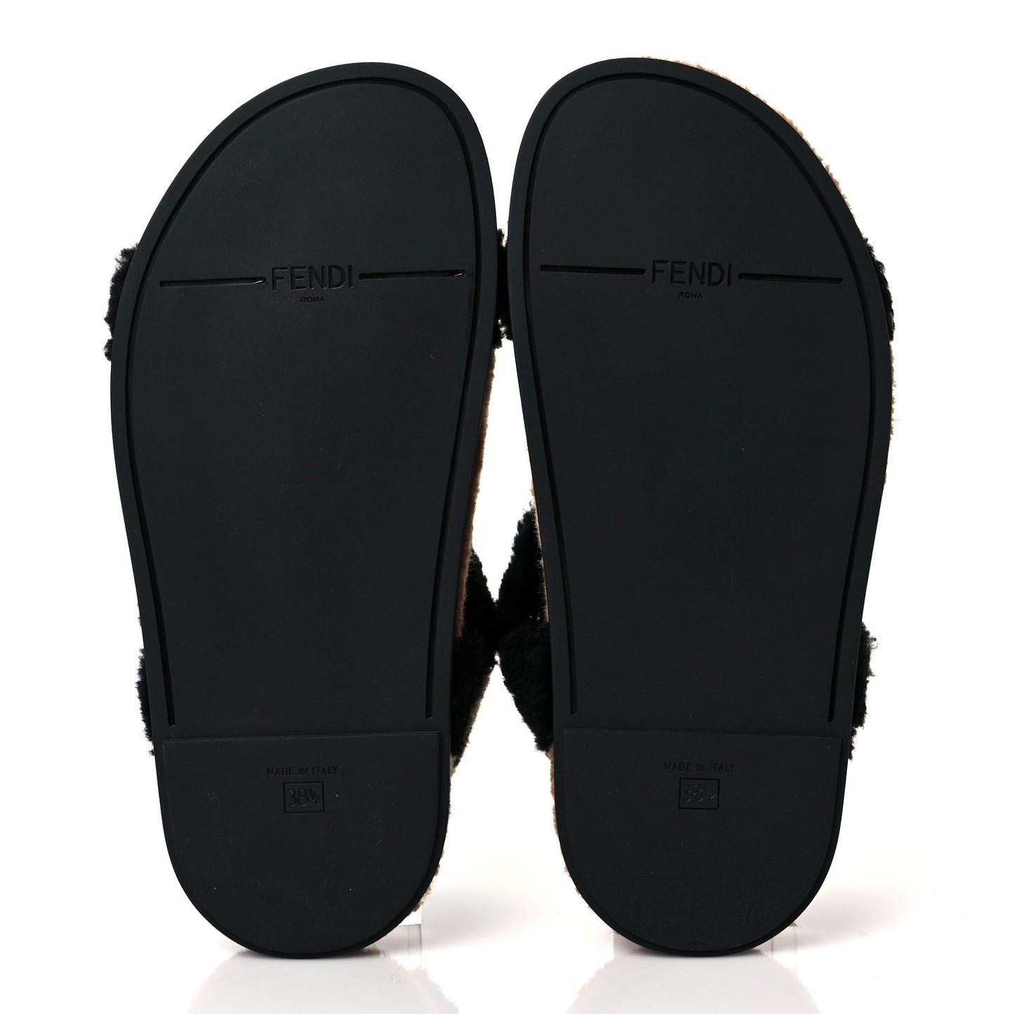 Shearling FF Fendi Feel Sandals 38.5 Tobacco Black