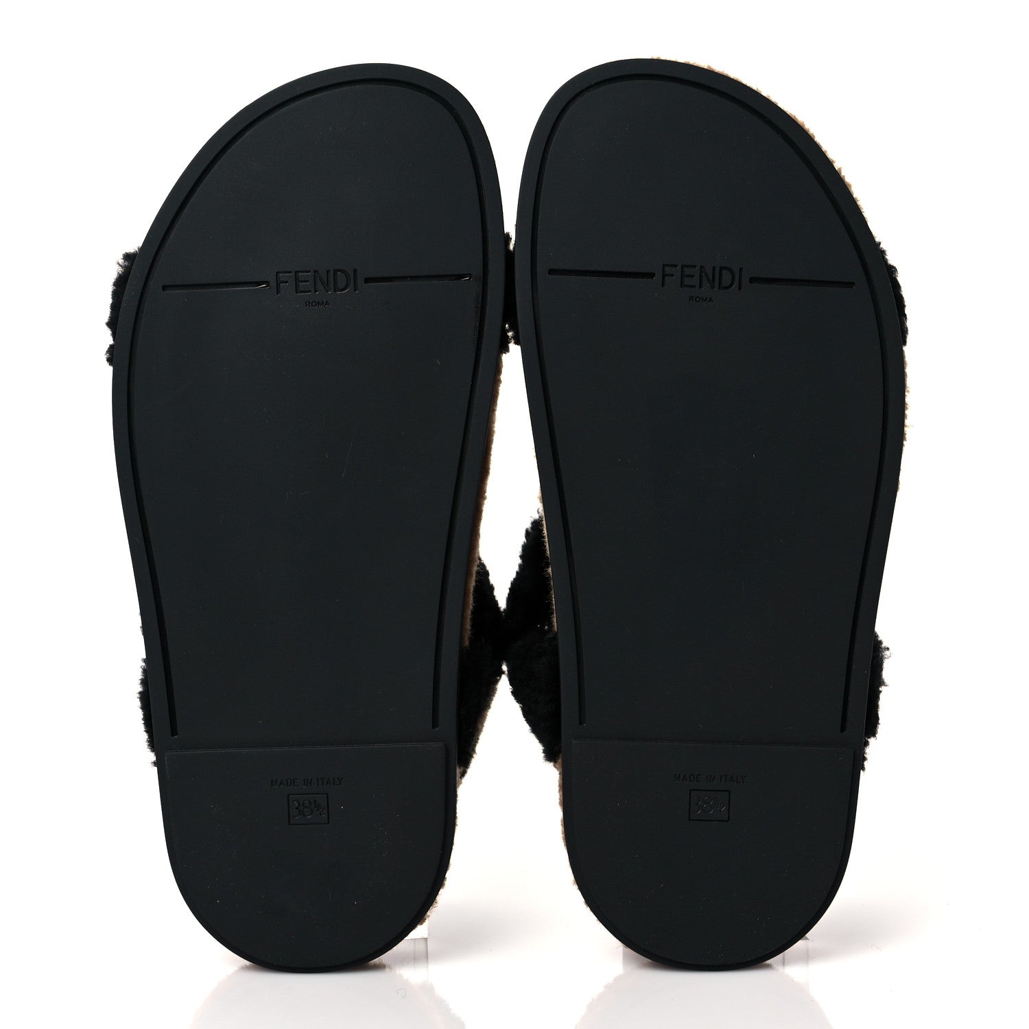 Fendi Shearling FF Fendi Feel Sandals 38.5 Tobacco Black 7 of 9