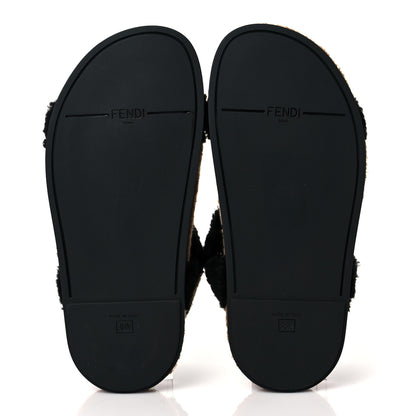 Fendi Shearling FF Fendi Feel Sandals 38.5 Tobacco Black 7 of 9