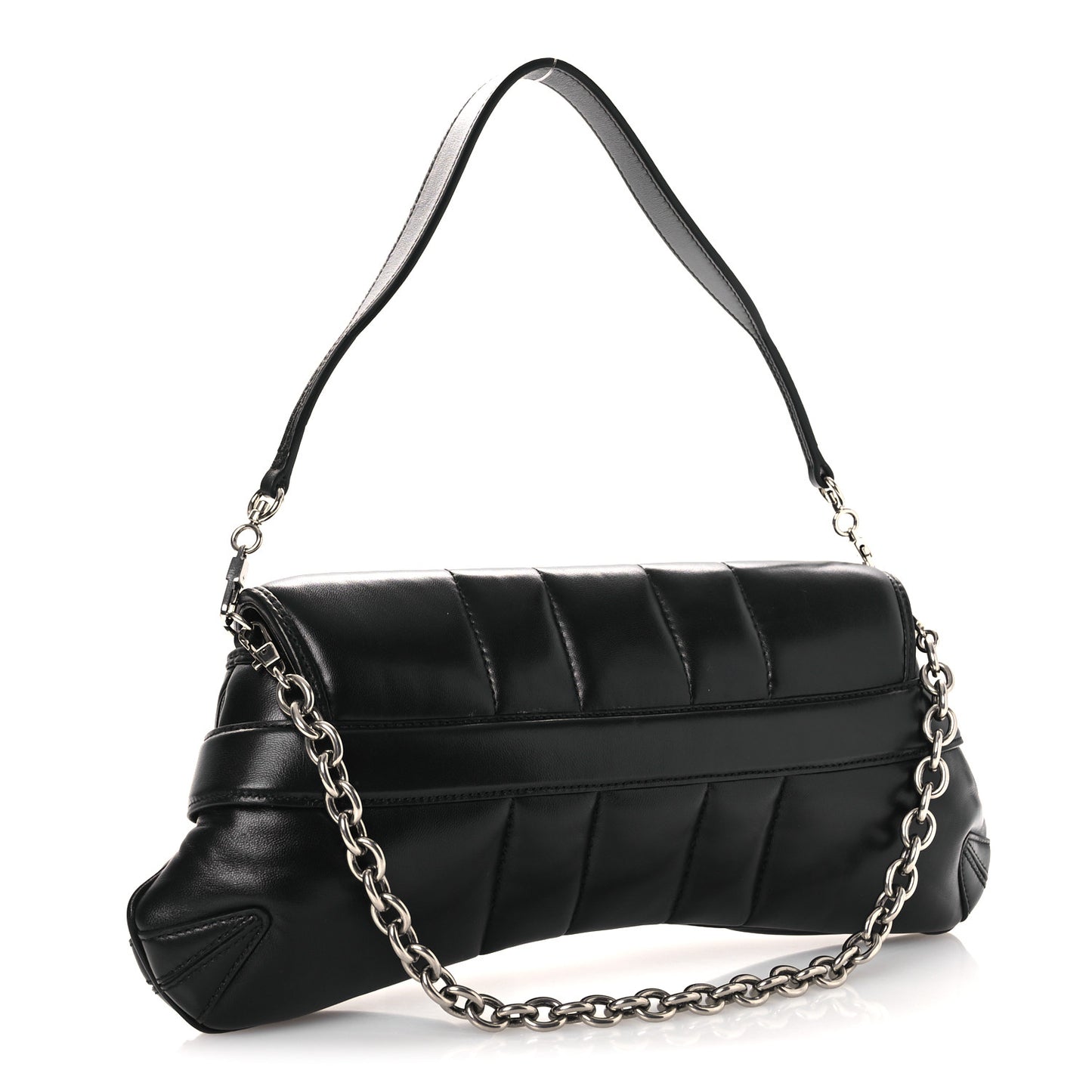 Nappa Vertical Matelasse Medium Maxi Horsebit Chain Shoulder Bag Black