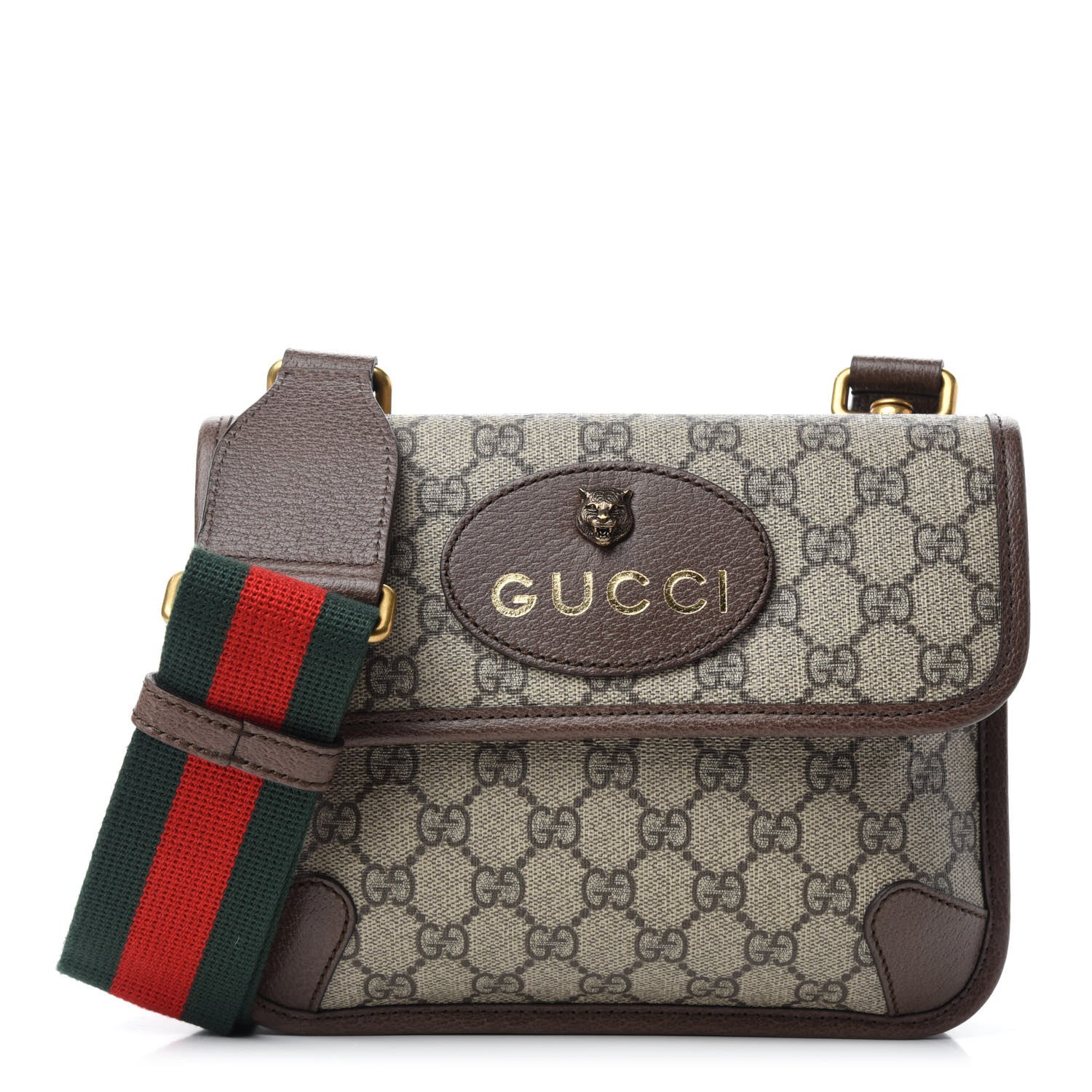 Gucci GG Supreme Monogram Web Small Neo Vintage Double Flap Messenger Bag Beige New Acero 1 of 12