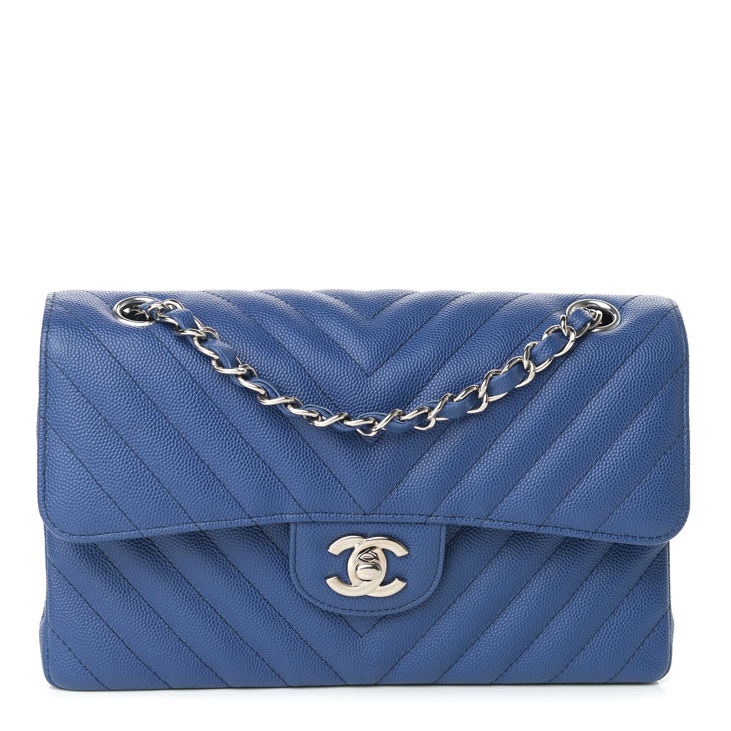 Chanel Caviar Chevron Quilted Small Double Flap Blue 1 of 10